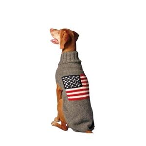 Chilly‎ Dog 100% Wool Gray USA American Flag Sweater Size Medium